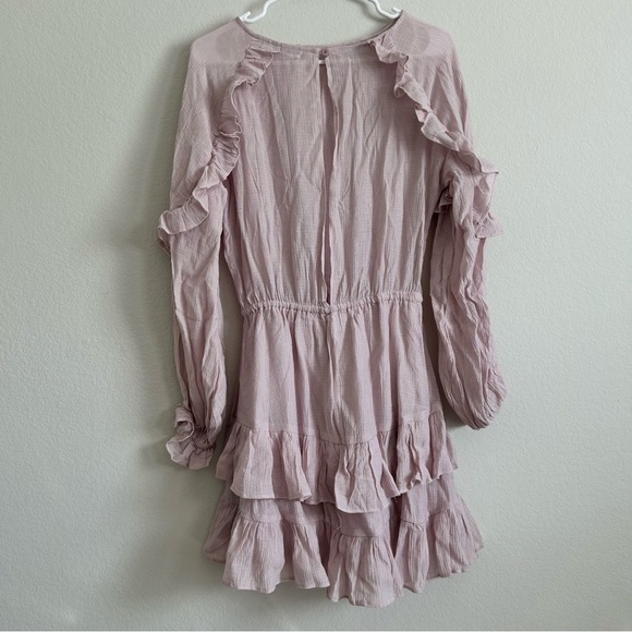 BOHO LONG SLEEVE FRILL DETAIL DRESS BLUSH | size small - Picture 10 of 11
